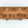 “Decorative wooden sign for mothers with elegant script typography”
