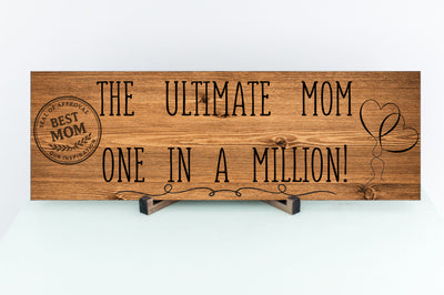 “Decorative wooden sign for mothers with elegant script typography”