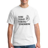 Man lifting weights in white “Sore Today Strong Tomorrow” custom t shirt