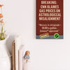 “CNN Blames Gas Prices on Astrological Misalignment satirical plaque on rustic wall”
