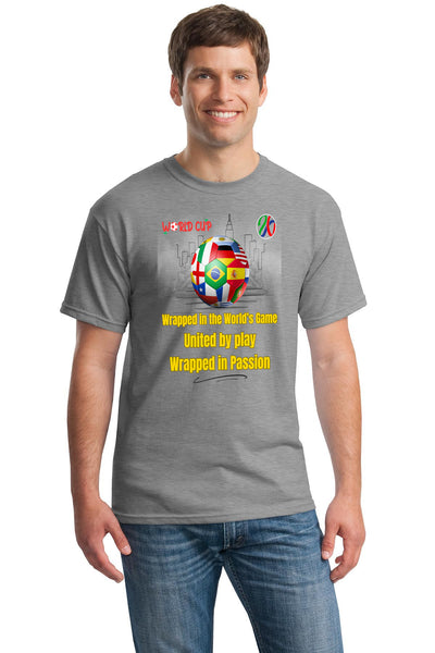 World Cup 2026 shirt with “Wrapped in the World’s Game – United by Play – Wrapped in Passion” slogan in elegant design celebrating global soccer unity
