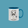 "Custom coffee mug with angry cartoon cat and sarcastic NOPE quote"