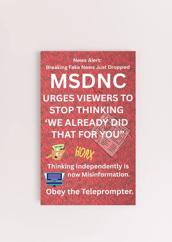 Funny political plaque with “Breaking Fake News – MSDNC” quote printed in bold on wooden sign