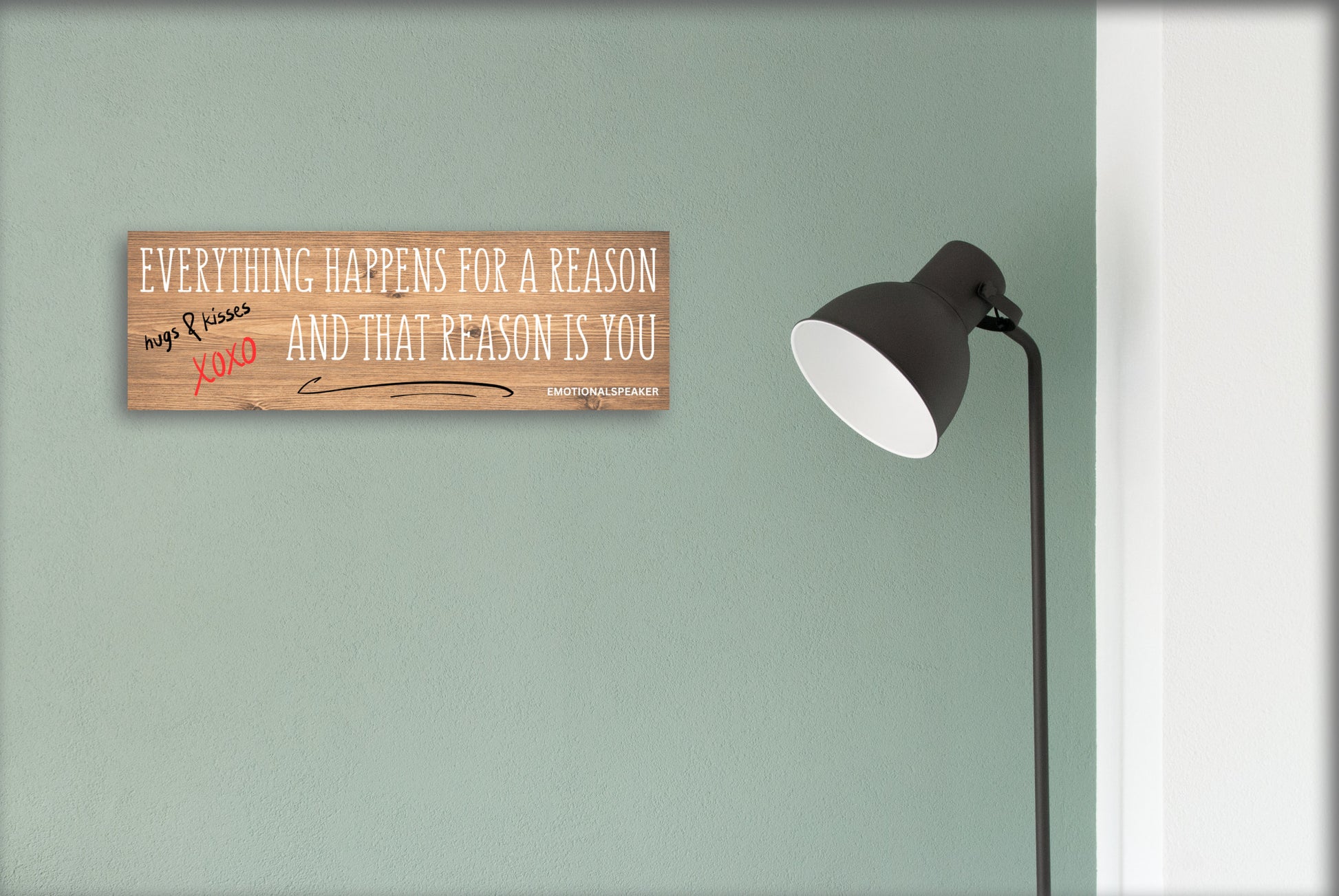 Funny quote plaque with “Everything Happens for a Reason” in bold sarcastic font, mounted on rustic wood-style background.