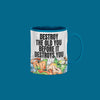 White ceramic mug printed with bold black text reading “Destroy The Old You” in a modern, minimal font on a clean backdrop.