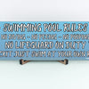 T-shirt with sarcastic message: “Swimming Pool Rules. No Diving. No Peeing. No Pooping. No Lifeguard. F*ckit—Swim at Your Own Risk.” Funny summer tee design.