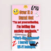 Wooden plaque with bold text “Over It & Burnt Out” in comic-style font, styled as sarcastic wall decor for modern burnout humor.