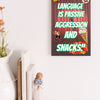 Wooden plaque with bold comic-style text: “My Love Language is Passive” displayed in a modern font on a rustic wood background.
