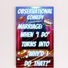 Wooden plaque with comic text “Marriage: The Real Hunger Games” in bold lettering, styled with rustic charm and humor.
