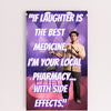 Wooden plaque with vintage-style text that reads “If laughter is the best medicine, I’m dangerously overmedicated,” styled with rustic charm.