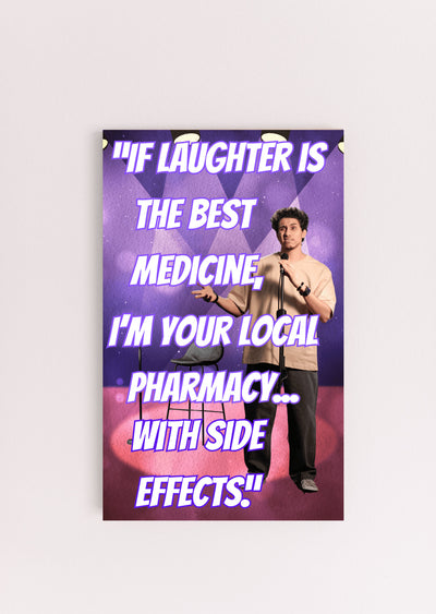 Wooden plaque with vintage-style text that reads “If laughter is the best medicine, I’m dangerously overmedicated,” styled with rustic charm.