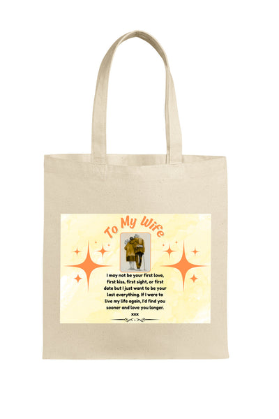 Romantic first kiss quote tote bag gift for wife
