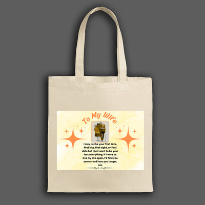 Romantic first kiss quote tote bag gift for wife