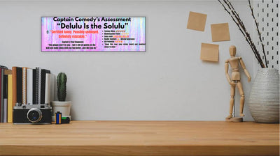 Wooden plaque with whimsical font that reads “Delulu is the Solulu,” styled in pastel colors for humorous Gen Z-themed wall decor.