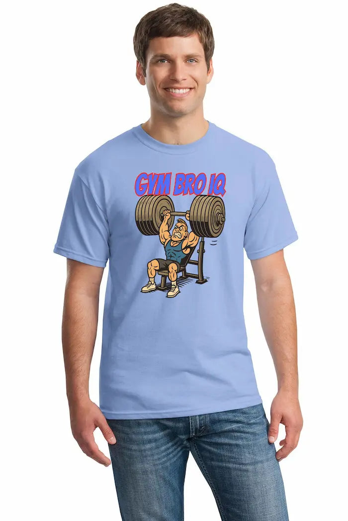 Funny gym t-shirt with sarcastic quote about gym bros, bench press, and protein farts.
