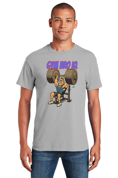 Funny gym t-shirt with sarcastic quote about gym bros, bench press, and protein farts.