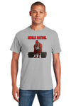 
Jacked red bulldog mascot deadlifting heavy weights on the SWOLE PATROL T-Shirt by Teka Originals.