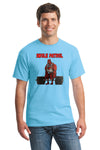 
Jacked red bulldog mascot deadlifting heavy weights on the SWOLE PATROL T-Shirt by Teka Originals.