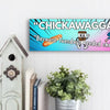 Rustic “Chickawagga!” funny wall plaque with bold, playful lettering and whimsical design, perfect for kitchens, living rooms, or as a quirky gift.
