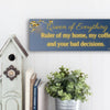 Elegant “Queen of Everything” funny wall plaque with gold lettering and crown design, perfect humorous home décor gift for women.