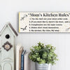 Rustic “Mom’s Kitchen Rules” funny wall plaque with bold black lettering and playful rules, perfect humorous kitchen décor gift for moms.