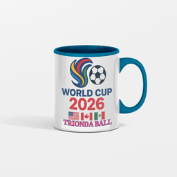 "World Cup 2026 Trionda Coffee Mug with official-inspired ball pattern design, white ceramic, limited edition"