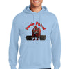 Man wearing SWOLE PATROL Hoodie flexing in gym with dumbbells.