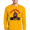 Athlete wearing SWOLE PATROL long sleeve gym motivation t shirt mid workout.