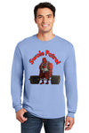 Athlete wearing SWOLE PATROL long sleeve gym motivation t shirt mid workout.