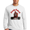 Athlete wearing SWOLE PATROL long sleeve gym motivation t shirt mid workout.