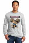 Athlete wearing SWOLE PRESS long sleeve gym t-shirt pressing barbell.