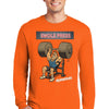 Athlete wearing SWOLE PRESS long sleeve gym t-shirt pressing barbell.