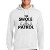 Swole Patrol Hoodie in matte black, athletic fit, worn by athlete lifting weights in gym setting