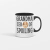White ceramic mug with bold “Grandma – CEO of Spoiling” design in playful typography, symbolizing humor and love.