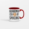 White ceramic mug with bold “Grandma – CEO of Spoiling” design in playful typography, symbolizing humor and love.