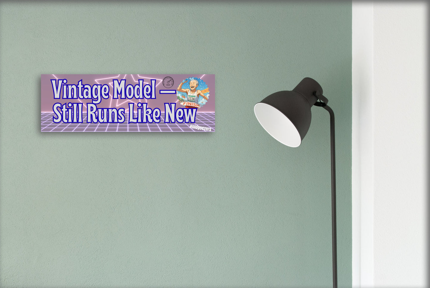 Wooden plaque with bold engraved text “Vintage Model – Still Runs Like New,” designed for grandmothers as a funny and heartfelt décor piece.
