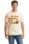 Graphic t-shirt with bold text reading “Coffee Stronger Than the Hose Pressure” for first responders and coffee lovers.