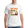 Graphic t-shirt with bold text reading “Coffee Stronger Than the Hose Pressure” for first responders and coffee lovers.