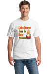 Graphic t-shirt with bold text reading “Coffee Stronger Than the Hose Pressure” for first responders and coffee lovers.