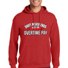 First responder hoodie with bold slogan “Shift Never Ends, Just the Overtime Pay” in rugged typography, styled for firefighters, EMTs, and police.