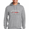 First responder hoodie with bold slogan “Shift Never Ends, Just the Overtime Pay” in rugged typography, styled for firefighters, EMTs, and police.