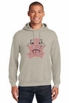 “Man wearing a hoodie with bold text that reads ‘The Swole Patrol’ featuring flexing arm graphics.”