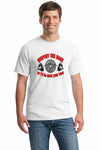 RESPECT THE RACK….3.0 BARBELL T-shirt on gym bench with barbell, bold white text, black cotton, lifting accessories in background.