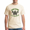Natural gym t-shirt with bold black and neon green text “Respect the Rack … or I’ll re-rack your face” featuring a barbell rack graphic, photographed flat lay.