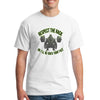 Natural gym t-shirt with bold black and neon green text “Respect the Rack … or I’ll re-rack your face” featuring a barbell rack graphic, photographed flat lay.