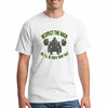 Natural gym t-shirt with bold black and neon green text “Respect the Rack … or I’ll re-rack your face” featuring a barbell rack graphic, photographed flat lay.