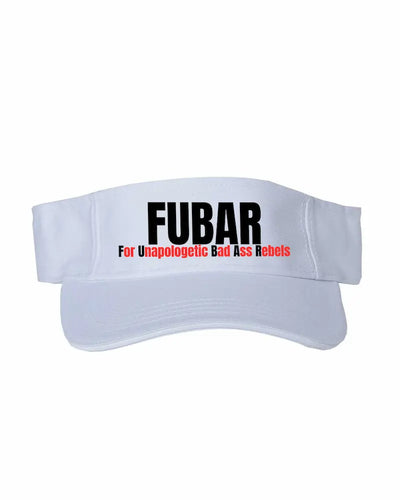 White FUBAR Sports Visor with bold rebel statement design
