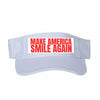  White Sportsman visor with bold embroidered slogan “MAKE AMERICA SMILE AGAIN.”
