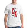 White graphic T-shirt with bold white text reading “Cause & Effect,” designed as a sarcastic lifestyle statement shirt.