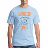 Blue cotton T-shirt with bold print reading “I Am Fueled With Happy Thoughts,” designed as a sarcastic lifestyle statement shirt.
